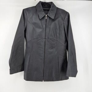 Vintage Jacqueline Ferrar Leather Jacket Black Zip Small Y2K Grunge Biker Indie